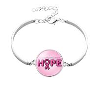 Pulsera de fuerza ajustable de acero inoxidable con eslabones de corazón para el cuidado del cáncer de mama, talla única