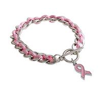 Pulsera de fuerza ajustable de acero inoxidable con eslabones de corazón para el cuidado del cáncer de mama, talla única