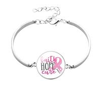 Pulsera de fuerza ajustable de acero inoxidable con eslabones de corazón para el cuidado del cáncer de mama, talla única
