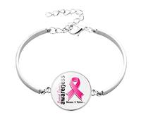 Pulsera de fuerza ajustable de acero inoxidable con eslabones de corazón para el cuidado del cáncer de mama, talla única
