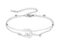 Pulsera de gimnasia Amaxer para mujer de acero inoxidable con doble cadena ajustables con cuentas para gimnastas, equipo de ballet, bailarina, bailarina de danza, pulseras de tobillo, L22cm, Acero