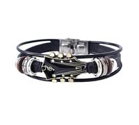 Pulsera De Guitarra - Pulsera De Gorro De Cuero Masculino | Pulseras De Estilo Punk Ajustables | Pulsera De Cuero De Guitarra De Aleación De Zinc | Pulsera Multicapa Trenzada A Mano, Fare riferimento
