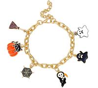 Pulsera de Halloween para mujer, pulsera gótica con calabaza, telaraña, escoba y segador, accesorios de Halloween y regalos de joyería, Adjustable, Acero aleado, No es una piedra preciosa