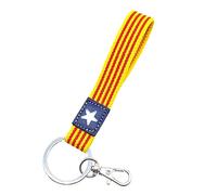 Pulsera de hombre y mujer de tela con la bandera de Cataluña Senyera de Catalunya elástica y ajustable para la muñeca, un complemento de moda unisex de color amarillo, rojo, azul y blanco.