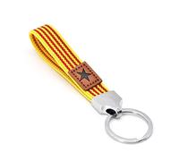 Pulsera de hombre y mujer de tela con la bandera de Cataluña Senyera de Catalunya elástica y ajustable para la muñeca, un complemento de moda unisex de color amarillo, rojo, azul y blanco.