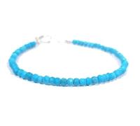 Pulsera de howlita turquesa natural AAA de 2 a 2,5 mm, pulsera de cuentas delicadas facetadas de 7.5 pulgadas, cadena ajustable con gancho de plata, para niñas y mujeres