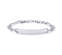 Pulsera De Identificación Con Nombre Personalizado Para Hombres Con Placa De Identificación En Cadena Figaro De 8 MM Y 200 Calibre De Plata Esterlina .925 Hecha En Italia De 9 Pulgadas Personalizable