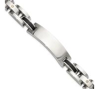 Pulsera de identificación de acero inoxidable pulido de 14 quilates de 11 mm, 1/15 de peso en quilates y ónix de imitación, 22 cm, regalo de joyería para mamá, talla única, Gema Metal Diamante Piedra