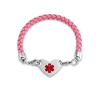 Pulsera De Identificación De Alerta Médico Pulsera En Blanco De Cuero Trenzado Rosa Para Mujer Acero Inoxidable Tono Plata 7 Pulgadas