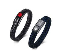 Pulsera de identificación médica para hombre, de cuero trenzado, con cierre, ideal para diabetes, EPOC, Alzheimer y joyería personalizad