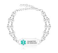 Pulsera de identificación médica - pulsera de identificación de Alerta médica de doble cadena cardíaca de acero inoxidable, adecuada para la abuela materna ya5198 (diabetes grabada en insulina)