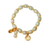 Pulsera de jade para mujer, pulseras de cuentas espaciadoras de color dorado, cuentas de jade doradas decorativas para usar y para mamá, circunferencia de muñeca de 13 a 18 pulgadas, puede ser de 7.8