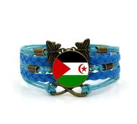 Pulsera De La Bandera Del Sáhara Occidental - Pulsera Tejida De Cuero De La Bandera Trenzada De Múltiples Capas,Regalo De Viaje De Recuerdo De País De Cúpula De Vidrio Hecho A Mano Ajustable