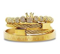 Pulsera De La Corona Imperial Joyas De Lujo De Oro 18k Circonia Cúbica De Cuentas De Cobre y Carmín Para Hombre Mujer (E gold)