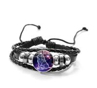 Pulsera de la serie Hot Constellations 12 signos del zodiaco Botón Negro Cuero Trenzado Cúpula de Cristal Joyas Accesorios para Hombres Nice