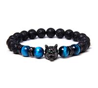 Pulsera de la Suerte con Charm Cabeza de Lobo, Piedra de Lava, Antiansiedad, Energía, Cuentas, (D FD4419 Tigre Baolan)