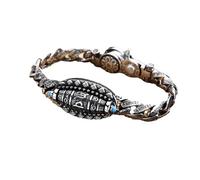 Pulsera de la suerte del mantra de seis caracteres de plata tibetana, pulsera de cuentas de nueve ojos giratoria de transferencia, pulsera de amuleto de la suerte de meditación (1 pieza,7,08 pulgadas)