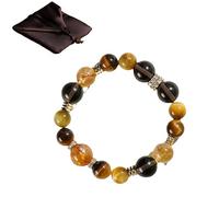 Pulsera de la suerte para hombres y mujeres, pulsera elástica con cuentas de cristal amarillo de ojo de tigre de riqueza y fortuna, regalo minimalista unisex hecho a mano, 12mm, Cristal, Cristal