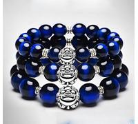 Pulsera de la suerte, Pulsera Feng Shui,Pulsera Feng Shui Pixiu Piyao Rara 7A Piedra de Ojo de Tigre Azul 925 Pulsera de Cristal Elástico con Cuentas de Plata Pura Piedras Preciosas de Chakra Atraer D