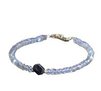 Pulsera de labradorita con turmalina negra de 3,5 mm, con cuentas redondas y facetadas de formas elegantes, cierre chapado en plata de 18 cm para hombre y mujer | LK_STACK_08018