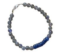 Pulsera de labradorita y cianita de 6 mm, con cuentas redondas y rondelles de corte liso, cierre ajustable de 18 cm, chapada en plata, para hombre y mujer | LK_STACK_07962