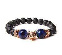 Pulsera de lobo para hombre, cuentas de piedra de lava negra, pulseras para hombres y niños, pulseras hechas a mano, ojo de tigre, n.º 7,23 cm