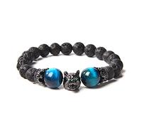 Pulsera de lobo para hombre, cuentas de piedra de lava negra, pulseras para hombres y niños, pulseras hechas a mano, ojo de tigre, n.º 2,23 cm