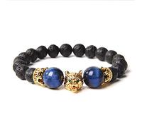 Pulsera de lobo para hombre, cuentas de piedra de lava negra, pulseras para hombres y niños, pulseras hechas a mano, ojo de tigre, n.º 10,19 cm
