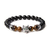 Pulsera de lobo para hombre, cuentas de piedra de lava negra, pulseras para hombres y niños, pulseras hechas a mano, ojo de tigre, n.º 8,23 cm