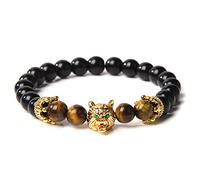 Pulsera de lobo para hombre, cuentas de piedra de lava negra, pulseras para hombres y niños, pulseras hechas a mano, ojo de tigre, n.º 13,23 cm