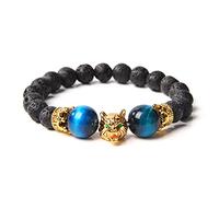Pulsera de lobo para hombre, cuentas de piedra de lava negra, pulseras para hombres y niños, pulseras hechas a mano, ojo de tigre, n.º 1,23 cm