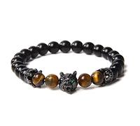 Pulsera de lobo para hombre, cuentas de piedra de lava negra, pulseras para hombres y niños, pulseras hechas a mano, ojo de tigre, n.º 14,23 cm