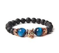 Pulsera de lobo para hombre, cuentas de piedra de lava negra, pulseras para hombres y niños, pulseras hechas a mano, ojo de tigre, n.º 4,23 cm