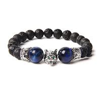 Pulsera de lobo para hombre, cuentas de piedra de lava negra, pulseras para hombres y niños, pulseras hechas a mano, ojo de tigre, n.º 11,21 cm