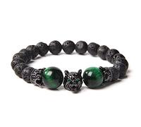 Pulsera de lobo para hombre, cuentas de piedra de lava negra, pulseras para hombres y niños, pulseras hechas a mano, ojo de tigre, n.º 5,23 cm