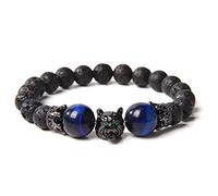 Pulsera de lobo para hombre, cuentas de piedra de lava negra, pulseras para hombres y niños, pulseras hechas a mano, ojo de tigre, n.º 6,21 cm