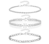 Pulsera De Los Hombres Con Las Letras, 3 Piezas Pulsera De Cadena Para Los Hombres Mujeres, Plata Pulsera De Acero Inoxidable, Hip Hop Pulsera Con La Letra Inicial, Regalo Para Papá Amigo Hermano (N)