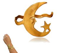Pulsera de luna y puño de estrella hecho a mano, brazalete abierto de patrón de estrella y luna, brazalete de joya de cadena de mano de metal simple vintage, brazalete de pareja, joyería (GOLD)