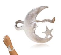 Pulsera de luna y puño de estrella hecho a mano, brazalete abierto de patrón de estrella y luna, brazalete de joya de cadena de mano de metal simple vintage, brazalete de pareja, joyería (SILVER)