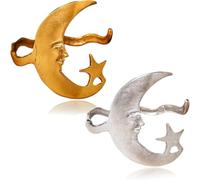Pulsera de luna y puño de estrella hecho a mano, brazalete abierto de patrón de estrella y luna, brazalete de joya de cadena de mano de metal simple vintage, brazalete de pareja, joyería (GOLD+SILVER)