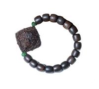 Pulsera de Madera de agar Negra de Brunei con Cuentas de Tambor y diseño de Bestia mítica, Cuentas de Barril de 10 mm