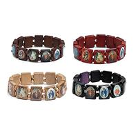 通用 Pulsera de madera de rosario, brazalete elástico de Jesús con imágenes de santos religiosos católicos dioses santos diosa oración manifestación pulsera
