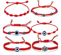 Pulsera de mal de ojo hecha a mano tejida a mano con amuleto de cuerda roja de la suerte para mujeres y hombres, juego de joyas de protección de cábala Ojo Turco, [ajustable], aleación, sin piedras