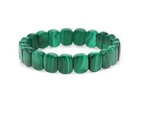 Pulsera de malaquita verde elástica con cuentas rectangulares y piedras naturales de cristal auténtico para mujeres y hombres, color: 9 x 12 mm