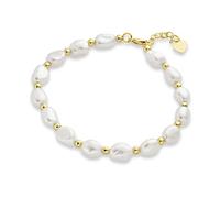 Pulsera de Mano de Perlas Barrocas Cultivadas de Agua Dulce Blancas Genuinas para Novias, Mujeres y Adolescentes, Chapada en Oro de 18K con Separadores, Muñeca Pequeña de 6.5 Pulgadas con Extensión