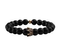 Pulsera de mano dorada para hombre, pulseras de metal, cuentas de corona de piedra redonda negra, elástica, 19 cm x 8 mm, para boda, 19CM x 8MM, Piedra