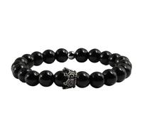 Pulsera de mano dorada para hombre, pulseras de metal, cuentas de corona de piedra redonda negra, elástica, 19 cm x 8 mm, para boda, 19CM x 8MM, Piedra
