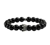 Pulsera de mano dorada para hombre, pulseras de metal, cuentas de corona de piedra redonda negra, elástica, 19 cm x 8 mm, para boda, 19CM x 8MM, Piedra