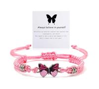 Pulsera de mariposa con texto en inglés «Always Believe in Yourself», pulsera de la amistad, pulsera ajustable de cuerda trenzada con mariposa, pulsera de la suerte, pulsera de la amistad, pulsera a