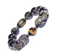 Pulsera de mascota de Feng Shui, obsidiana de oro natural y piedra de ojo de tigre amarillo, amuleto de buena suerte para riqueza y fortuna, talismán unisex de cristal de chakra, 16mm, Piedra, Sin